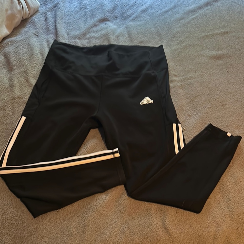 Adidas Black Leggings with Signature Stripes